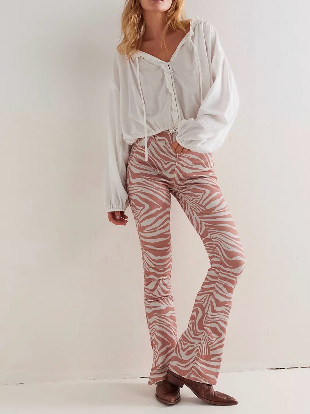 We The Free Level Up Slit Slim Flare Printed Jeans